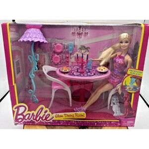 Barbie Glam Dining Room & Doll & Accessories Mattel 2013 Dining Set NEW